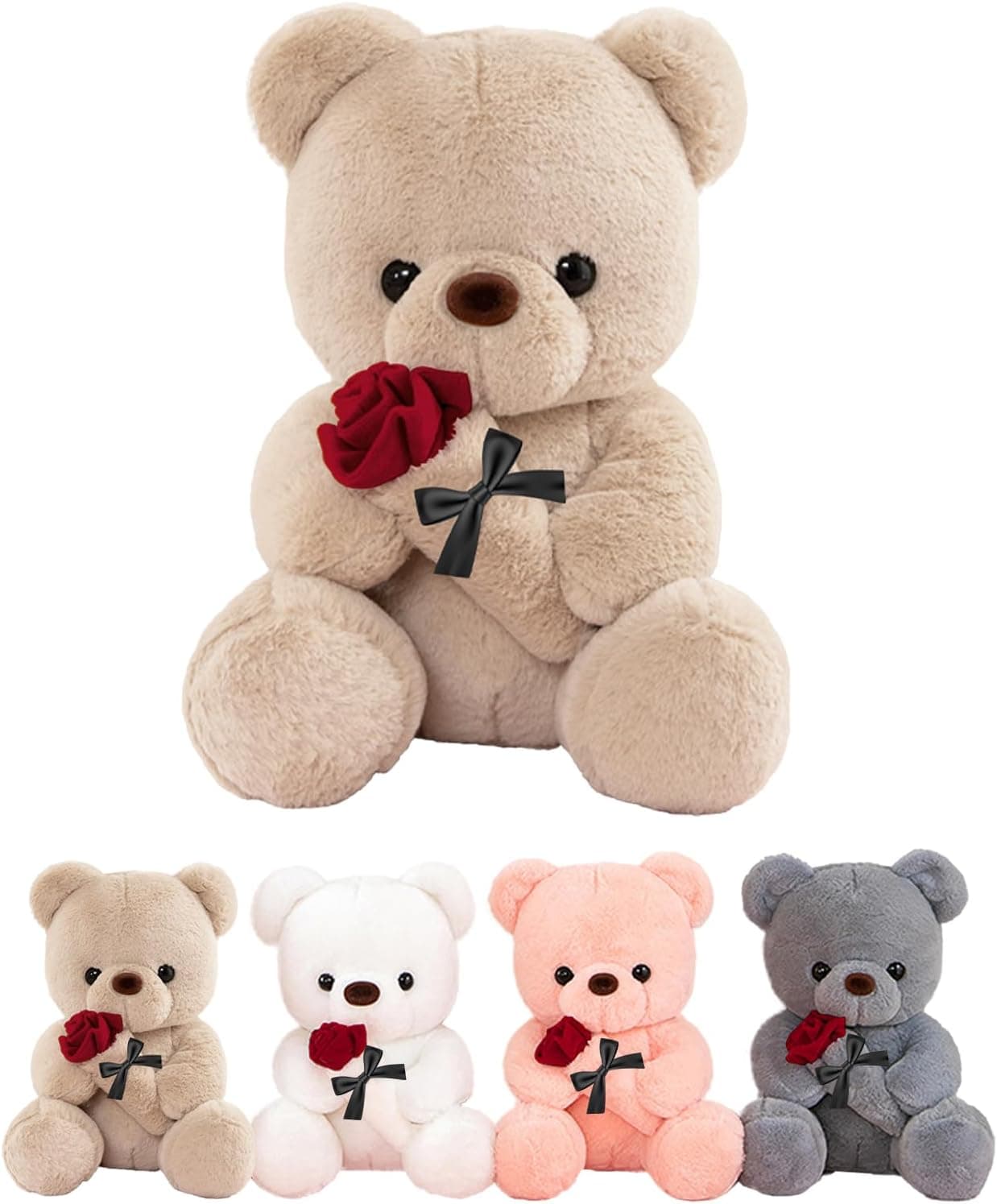 Ours en Peluche avec Rose, Cadeau Fête des Mères, 25cm Teddy Bear Marron Cadeaux Anniversaire Femme Nounours Peluche Mignon Juet en Peluche Cadeau Personnalisé pour Mère Femme Petite Amie