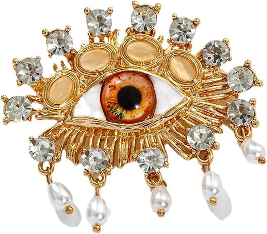 Evil Eye Brooch Fashion Unique Elegant Rhinestone Vintage Lucky Charms Eye Brooch Enamel Tassel Pearl Pin Clothing Jewelry Clothing Backpack Jacket Hat Decoration DIY