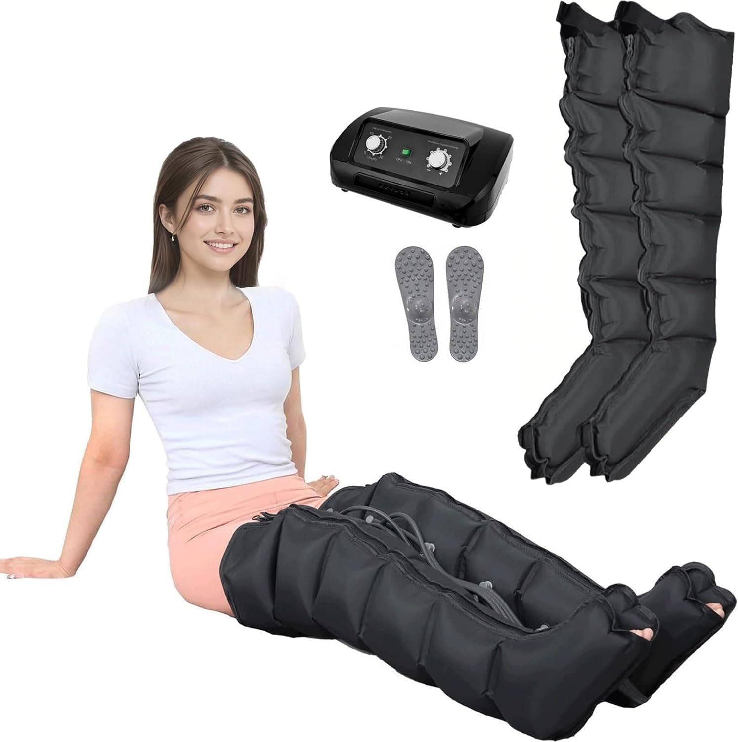 Bottes Pressothérapie Jambes Pressothérapie Professionnelle pour la Maison 6 Chambres Appareil de Massage Jambe Drainage Lymphatique pour la Fatigués et Circulation (Noir 2jambes, Standard)