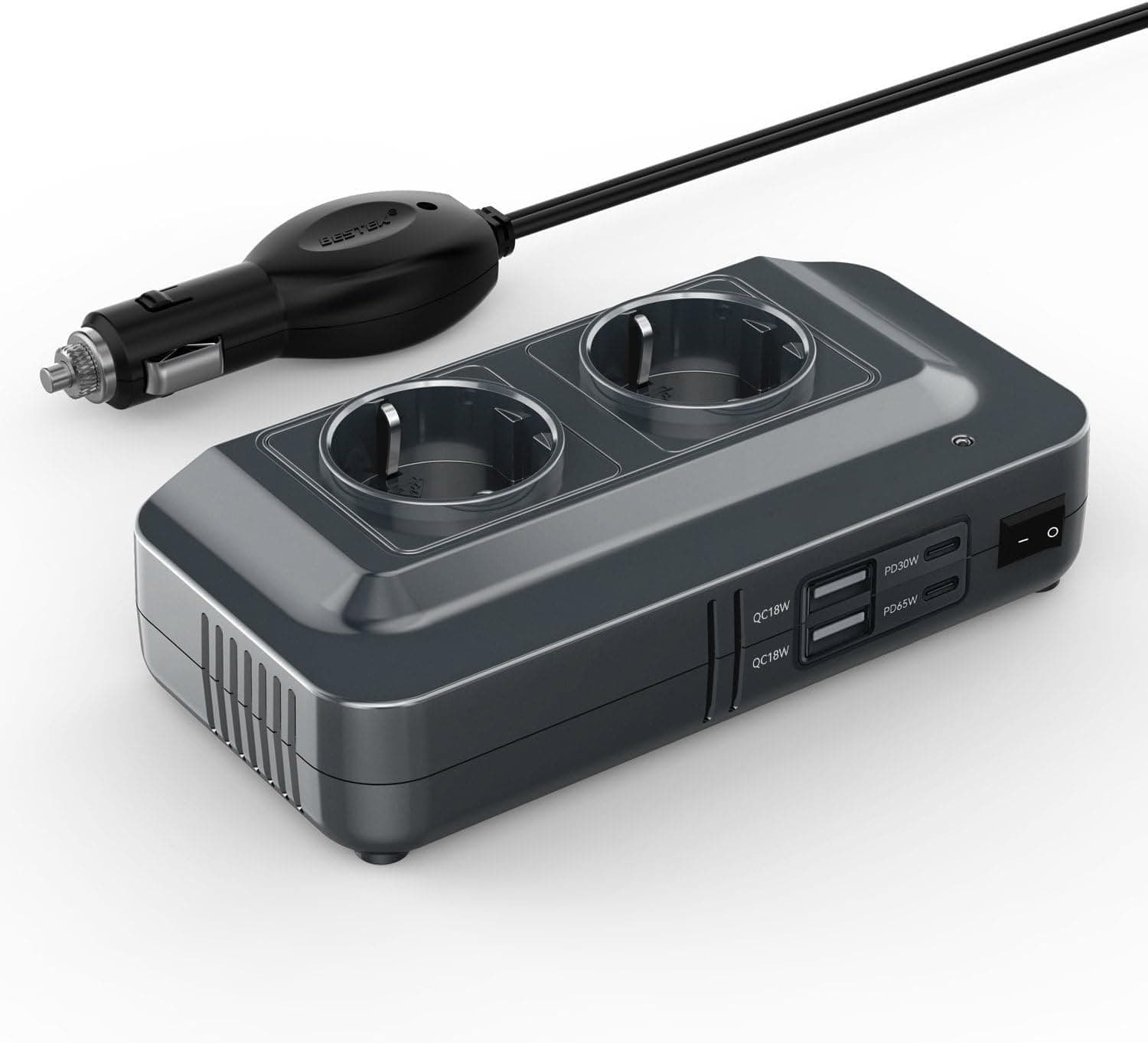 BESTEK Convertitore 12 V 220 V 230 V 200 W Presa accendisigari trasformatore di Tensione, 4 Porte USB e 2 Prese EU, Caricatore da Auto da Campeggio con Multi Protezioni e Soft Start