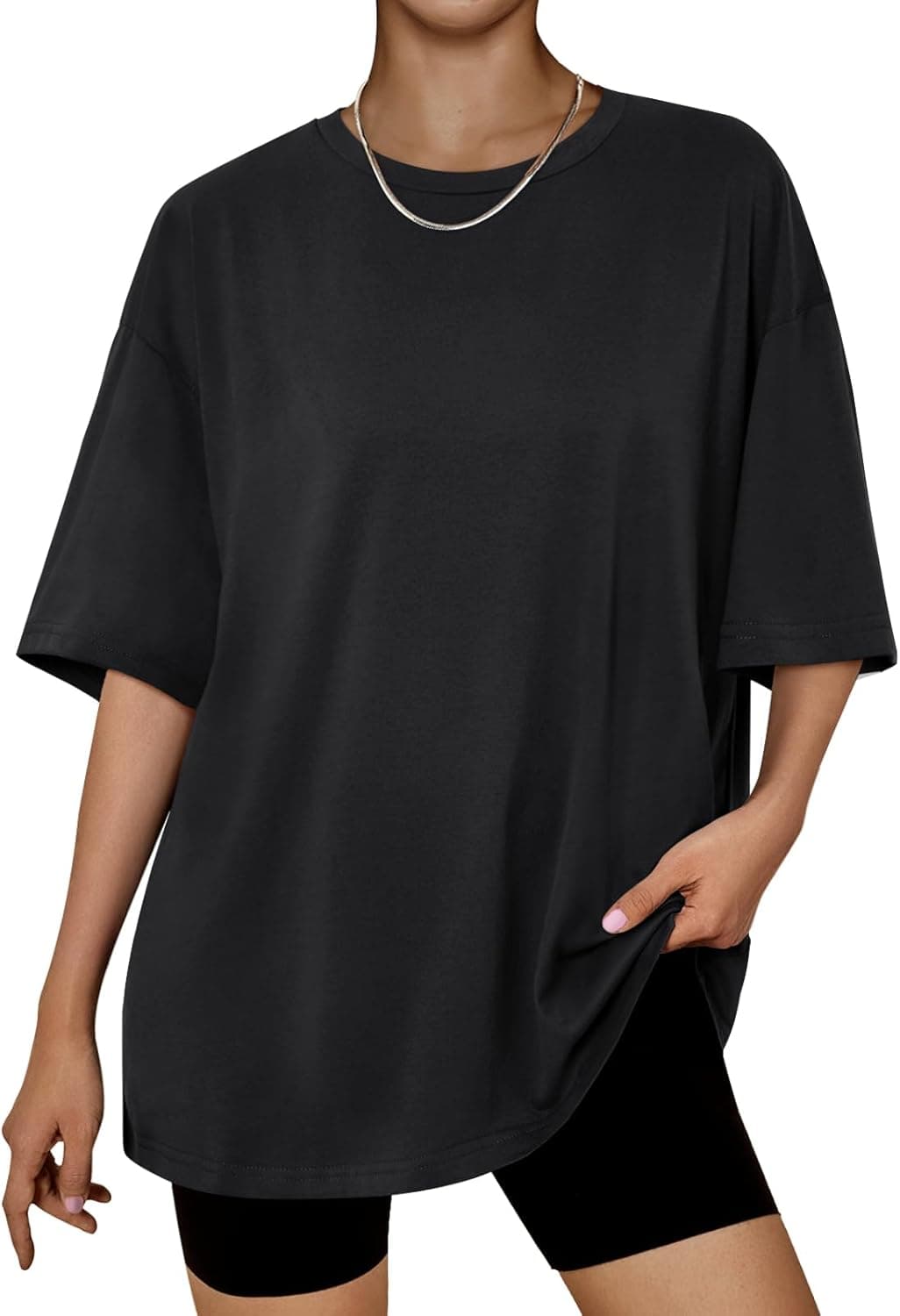LILLUSORY Oversized T Shirts for Women UK Short Sleeve Tshirts Summer Fashion Tunic Basic Tops Gym Yoga Going Out Clothing
