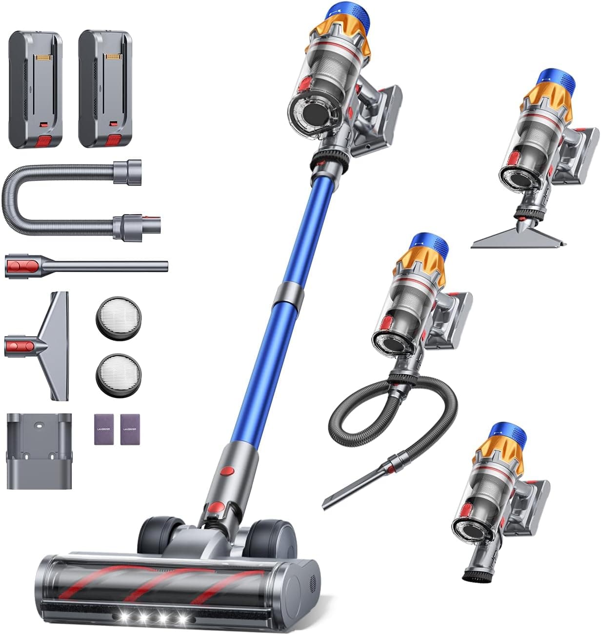 Fieety Cordless Vacuum Cleaner with 2 Batteries, 130Mins 600W 50KPa Stick Vacuum with Touch Screen Auto Mode, Self-Standing & Aroma, Wall-Charging, Lightweight Vacuums for Hard Floor Carpet Pet Hair