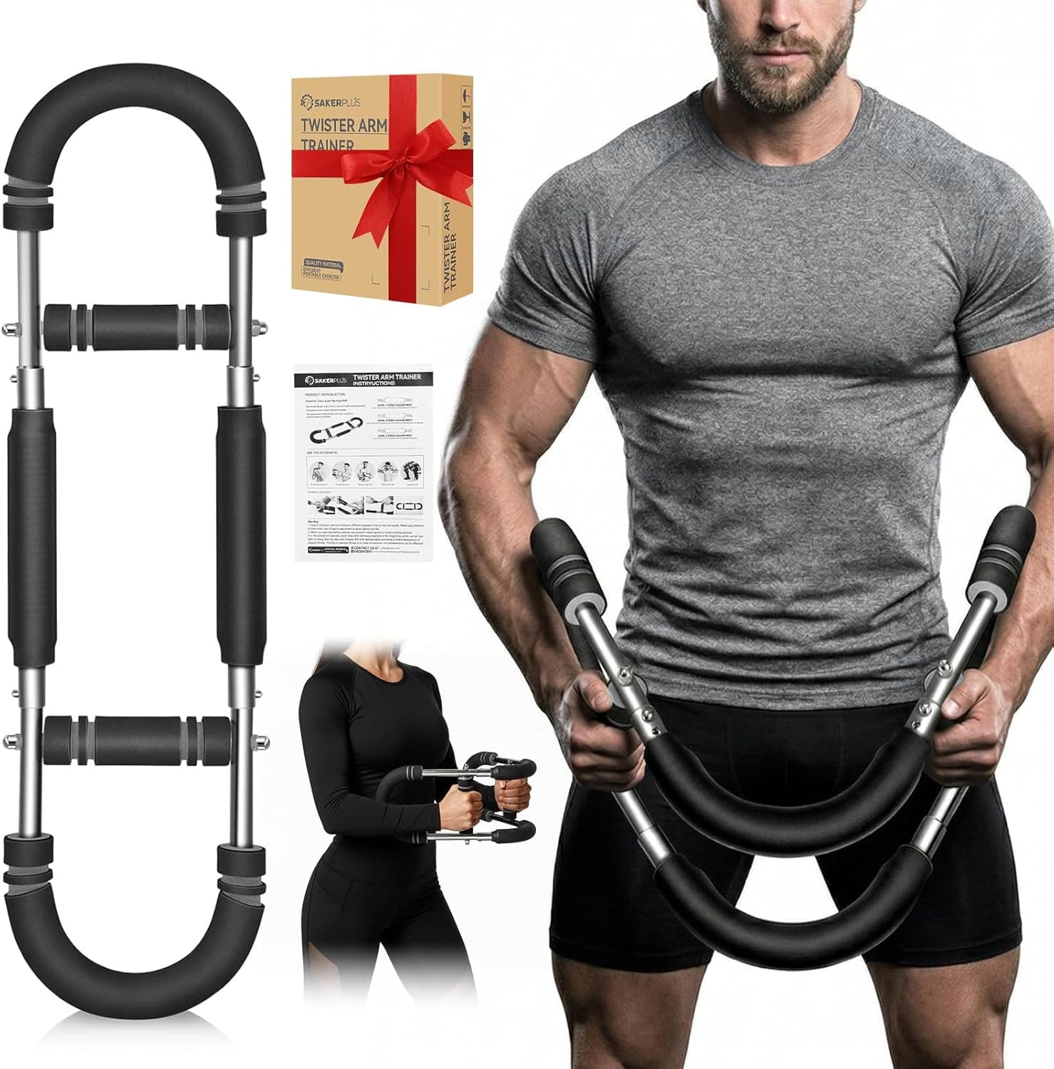 SakerPlus Twister Arm Trainer, Adjustable Spring Chest Expander and Forearm Strengthener, Triceps, Biceps, Shoulder, Back & Thigh Workout Equipment, Portable Upper Body Exerciser for Home Fitness