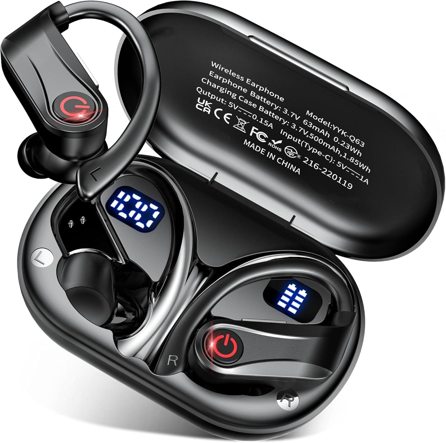 2026 Wireless Headphones 120Hrs Bluetooth 6.1 Earbuds Sports Earhooks with Fast Charging Case, Dual LED Display Earphones ENC Mic with Easy Button, IPX7 Waterproof Earbud for Gym/Running/Workout