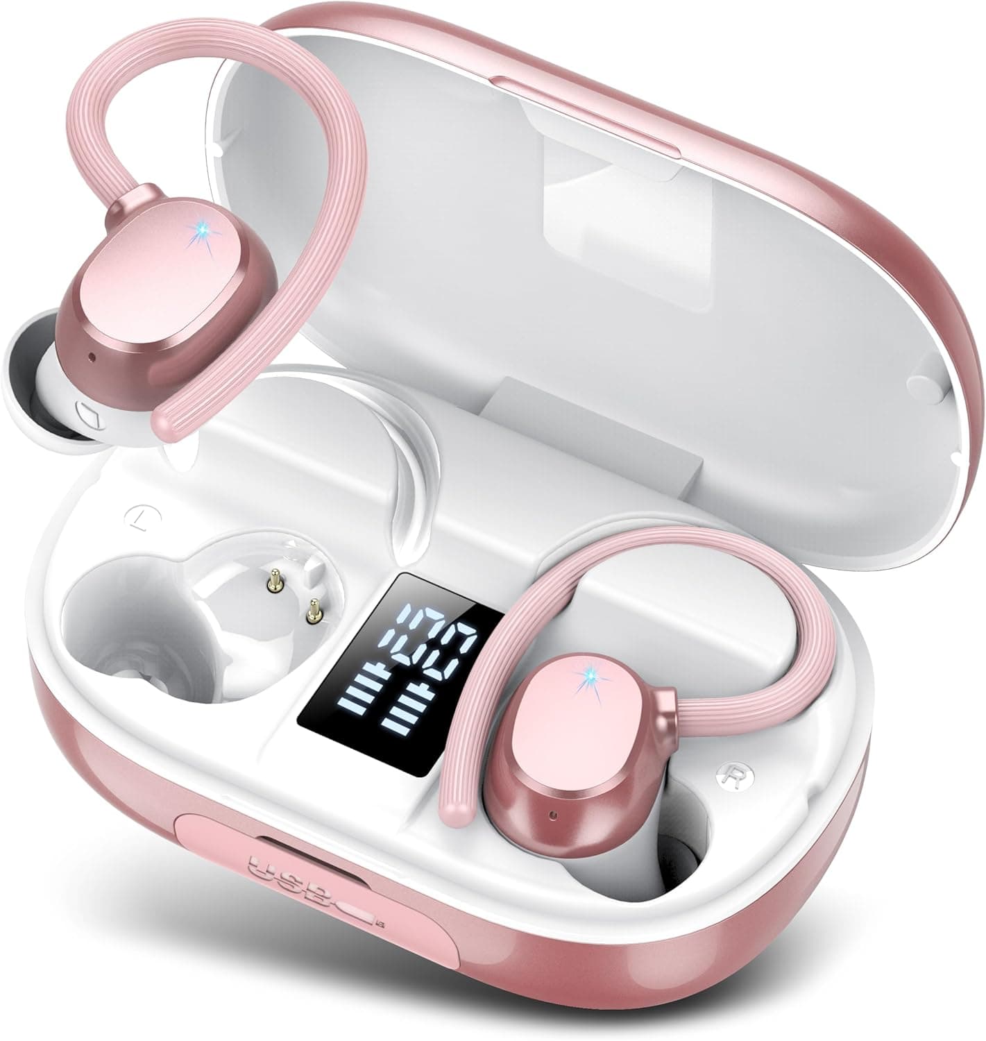 Cuffie Bluetooth Sport, Auricolari Bluetooth 5.3 con 128 Ore HiFi Stereo Cuffie Wireless con 4 ENC Mic, Cancellazione Rumore, IP7 Impermeabile Cuffiette, Cuffie Senza Fili per Running/Palestra
