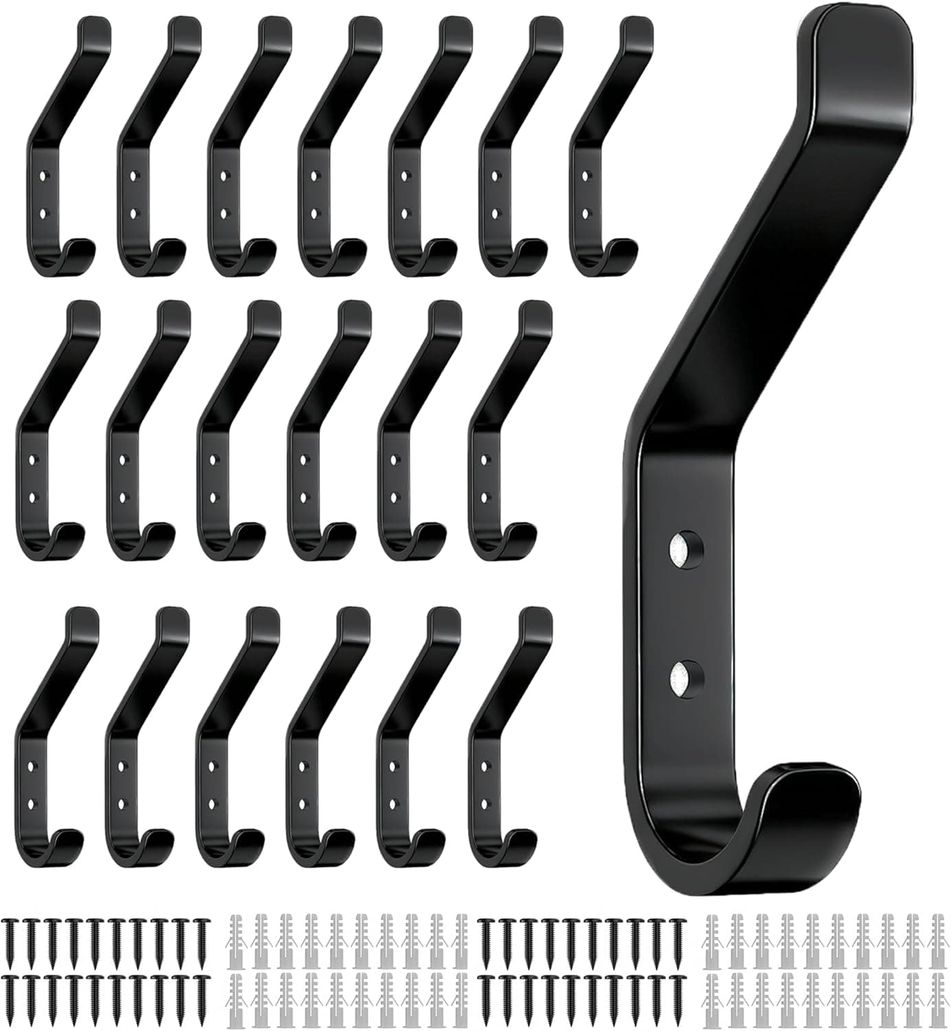 susswiff 20-Pack Aluminum Coat Hooks for Hanging - 10KG (Max) Wall Hook with Screw, Heavy Duty Stainless Holder for Towel, Backpack, Hat, Sturdy Metal Hanger for Door and Wall, 10cm