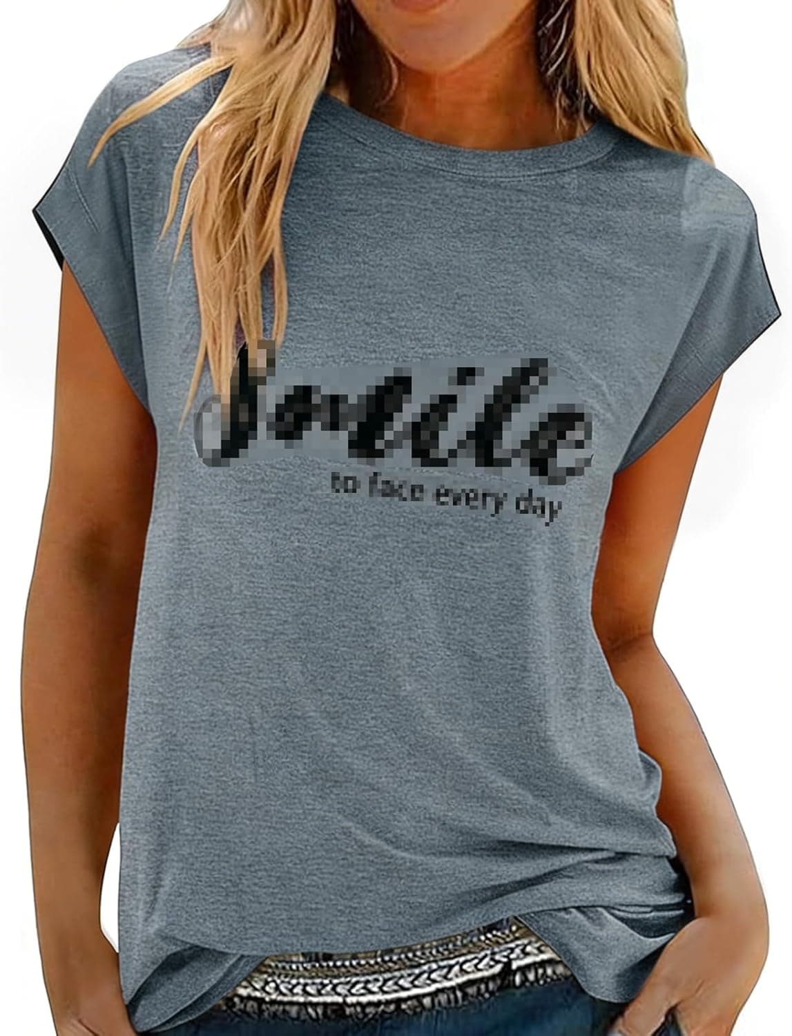 Tshirt Damen Sommer Kurzarm Oberteile Rundhals Cap Lächeln Drucken T-Shirts Mode Elegant Tunika Tee Tops Basic Bequem T Shirt Casual Locker Bluse