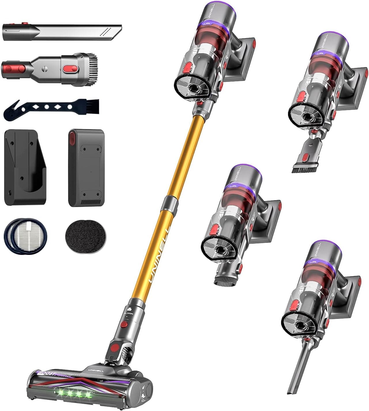 UNINELL HOME Cordless Vacuum Cleaner UV5, 50Kpa 580W 70Mins Vacuum Cleaner for Home with Wall Mount Charging, Anti Tangle Stick Vacuum Self-Standing for Pet Hair/Carpet