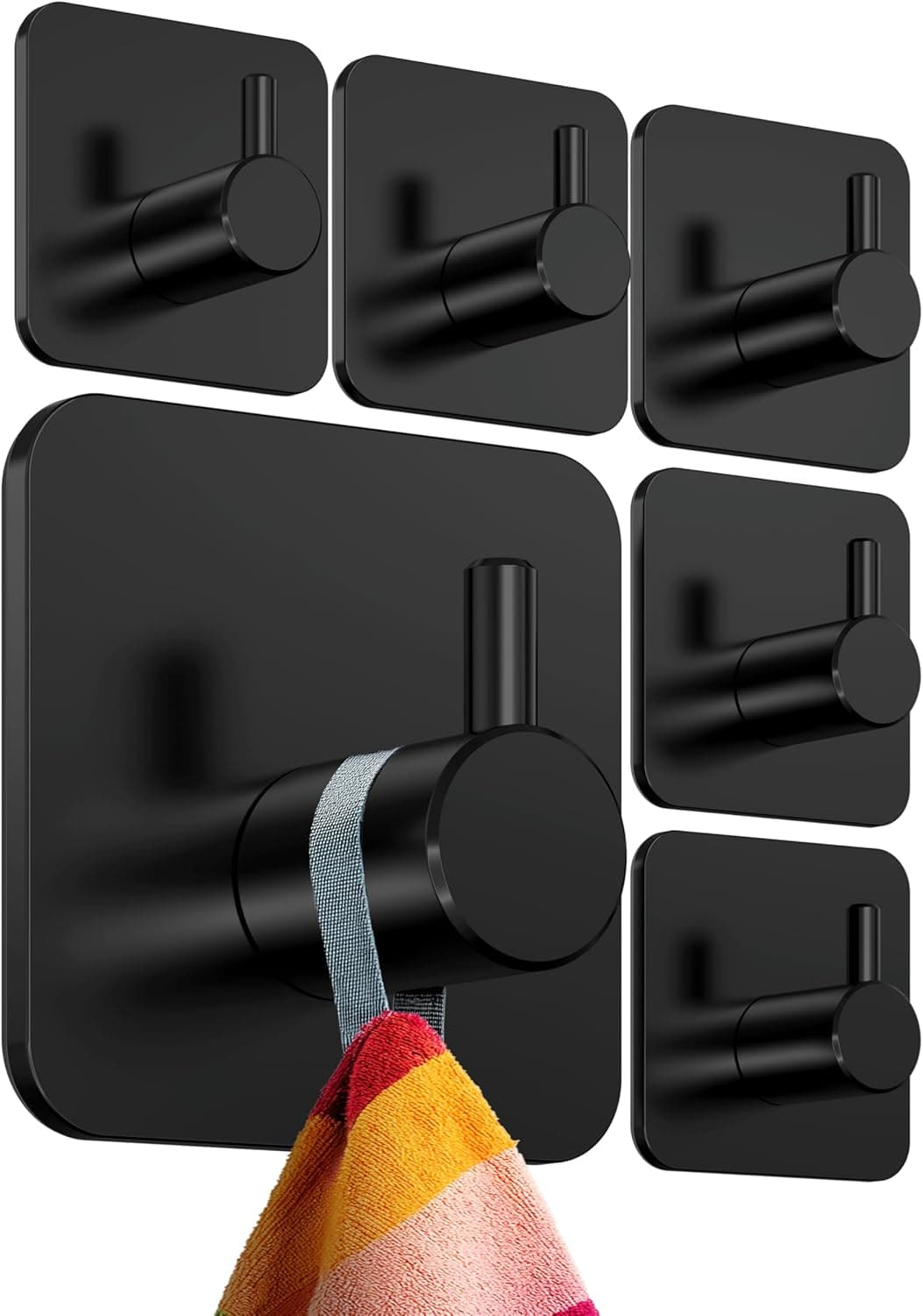 4smile Handtuchhalter ohne Bohren, 6er Set, schwarz - Badezimmer Handtuchhalter aus Edelstahl, funktionale Klebehaken, hohe Tragkraft - Wasserfeste Haken für Bad, Haken selbstklebend, Handtuchhaken