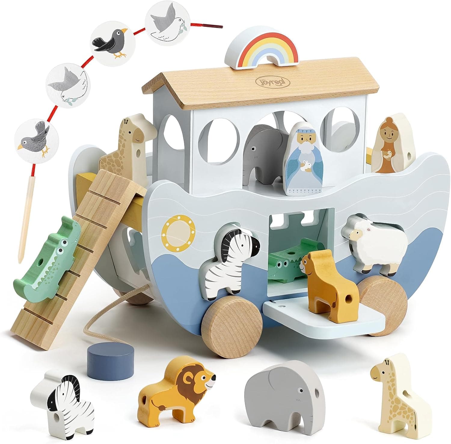 Joyreal Arche de Noé - Cadeau Baptême Garcon Fille Enfant, Jeux Montessori Enfants 1 2 3 Ans, Jouet en Bois Bebe avec Animaux de la Ferme