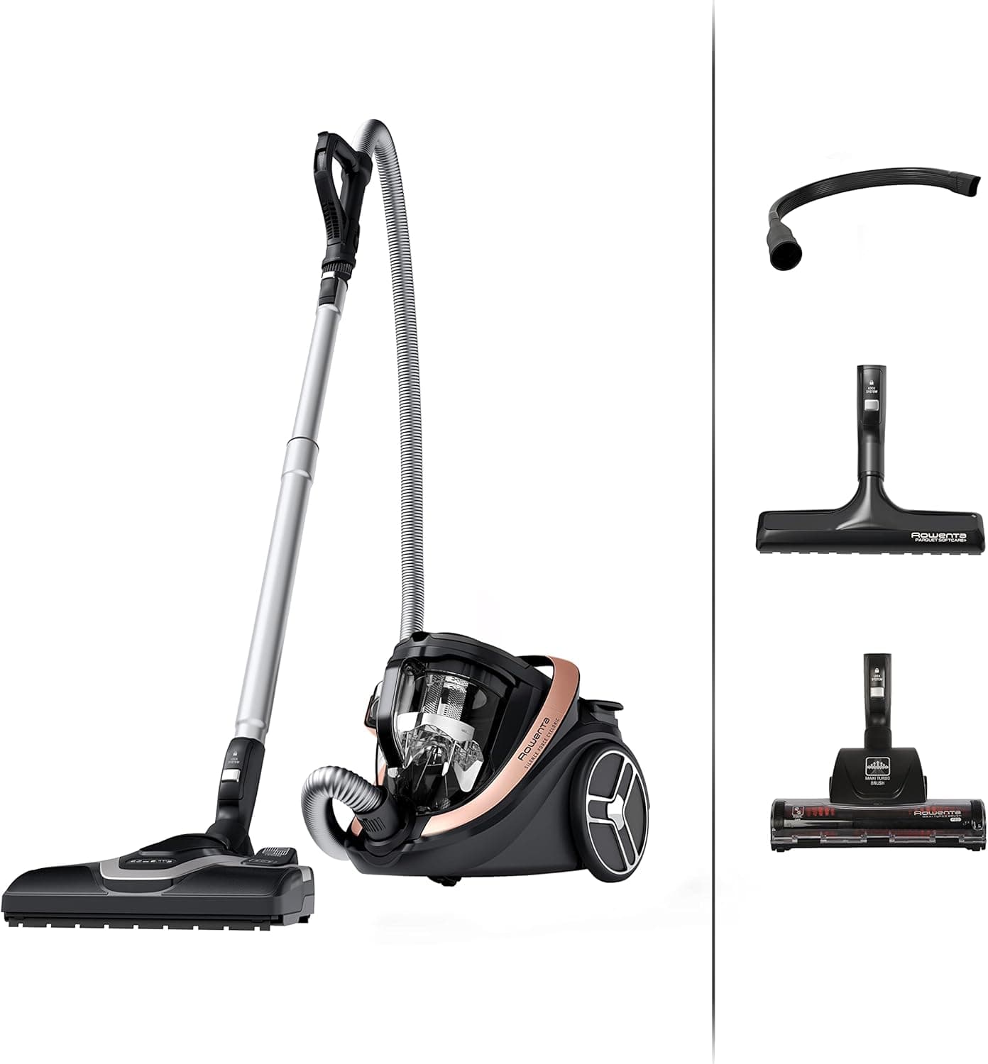 Rowenta Silence Force Cyclonic Effitech beutelloser Bodenstaubsauger, Home und Car, hohe Saugkraft, niedriger Energieverbrauch, HEPA-Filterung, XXL-Fassungsvermögen, Schwarz-Roségold, RO7954