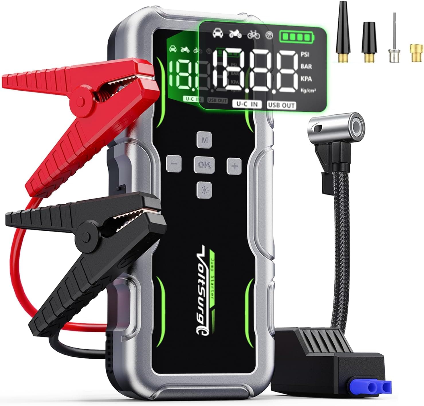 Avviatore Emergenza per Auto con Compressore 160PSI, 7000A Booster Avviamento Auto/Moto (Fino a Tutti i Benzina e 10L Diesel), 12V Starter Batteria con Torcia