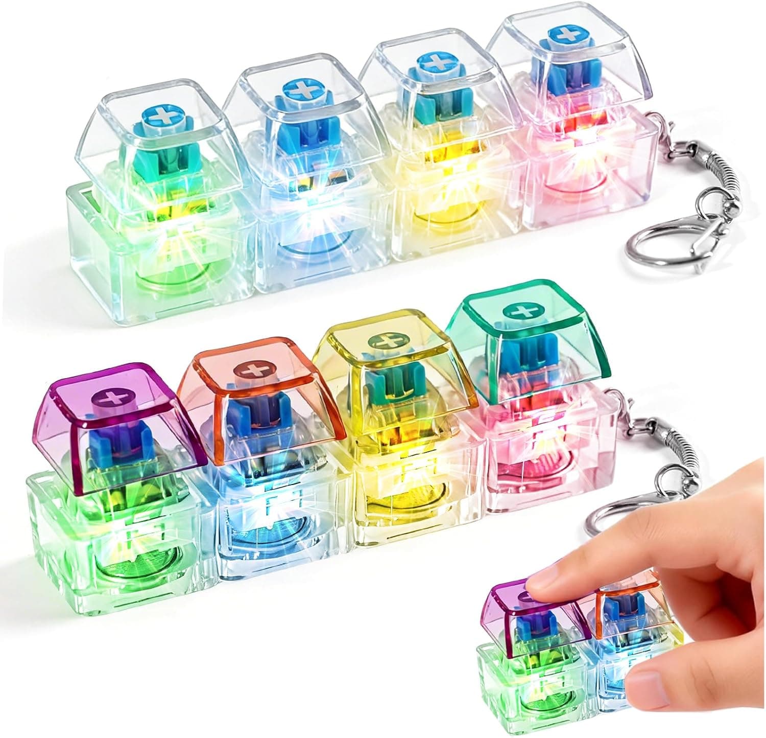 2Pcs Keyboard Fidget Toy Light Up,Clicky Keyboard Fidget Toy,Mini Fidget Toys for Adults with LED light,Keychain Keyboard for Stress Relief Decompression Toys for Office, School, Home and Travel