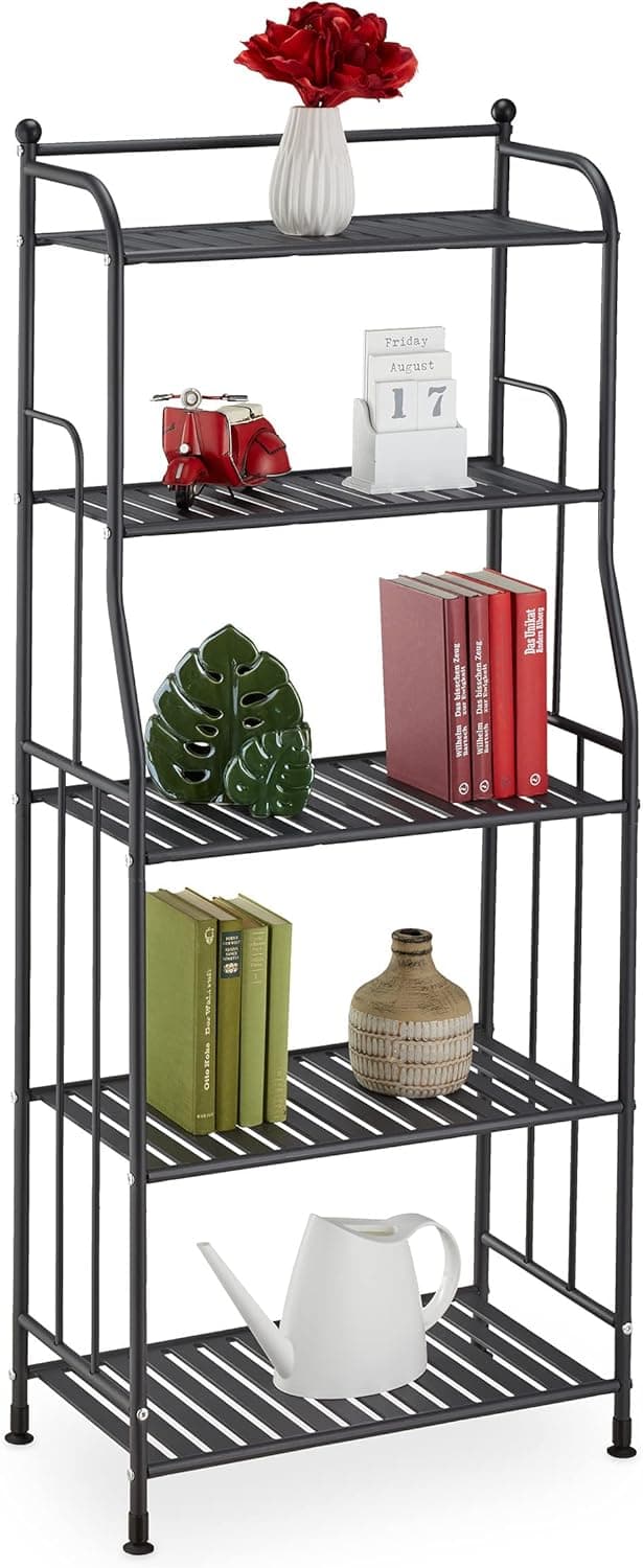 Relaxdays Scaffale in Metallo, HxLxP: 133 x 56 x 28 cm, Mobiletto Cucina e Bagno, 5 Ripiani, Mensole Multiuso, Nero