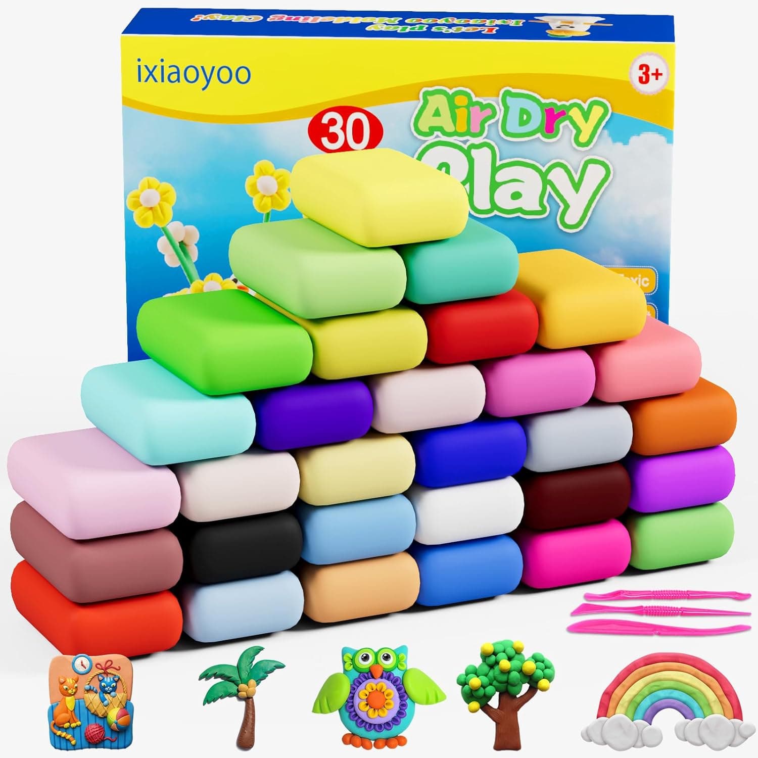 Ixiaoyoo Air Dry Clay, 30 Colors Modeling Clay for Kids, DIY Model Crafts Toys with Sculpting Tools, Soft & Non-Sticky, School Projects & Home Party Favors, Birthday Gifts for Boys and Girls Aged 3–12