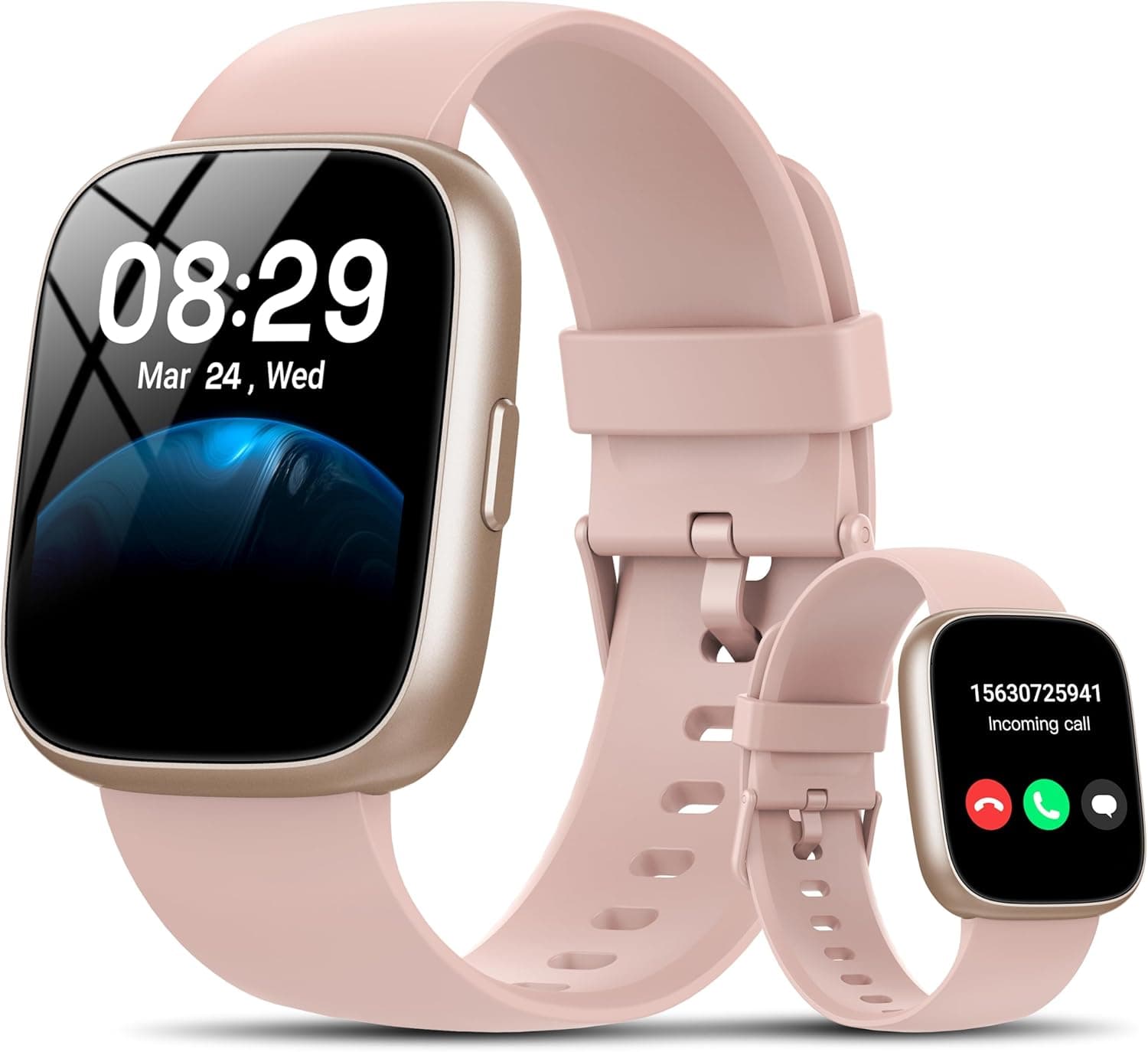 Smart Watch with Alexa Built-in, 1.83" HD Fitness Watch with Bluetooth Calling, New Smartwatch with Heart Rate/Sleep Monitor, 110+ Sports Modes, IP68 Waterproof Activity Tracker for Android iOS, Pink