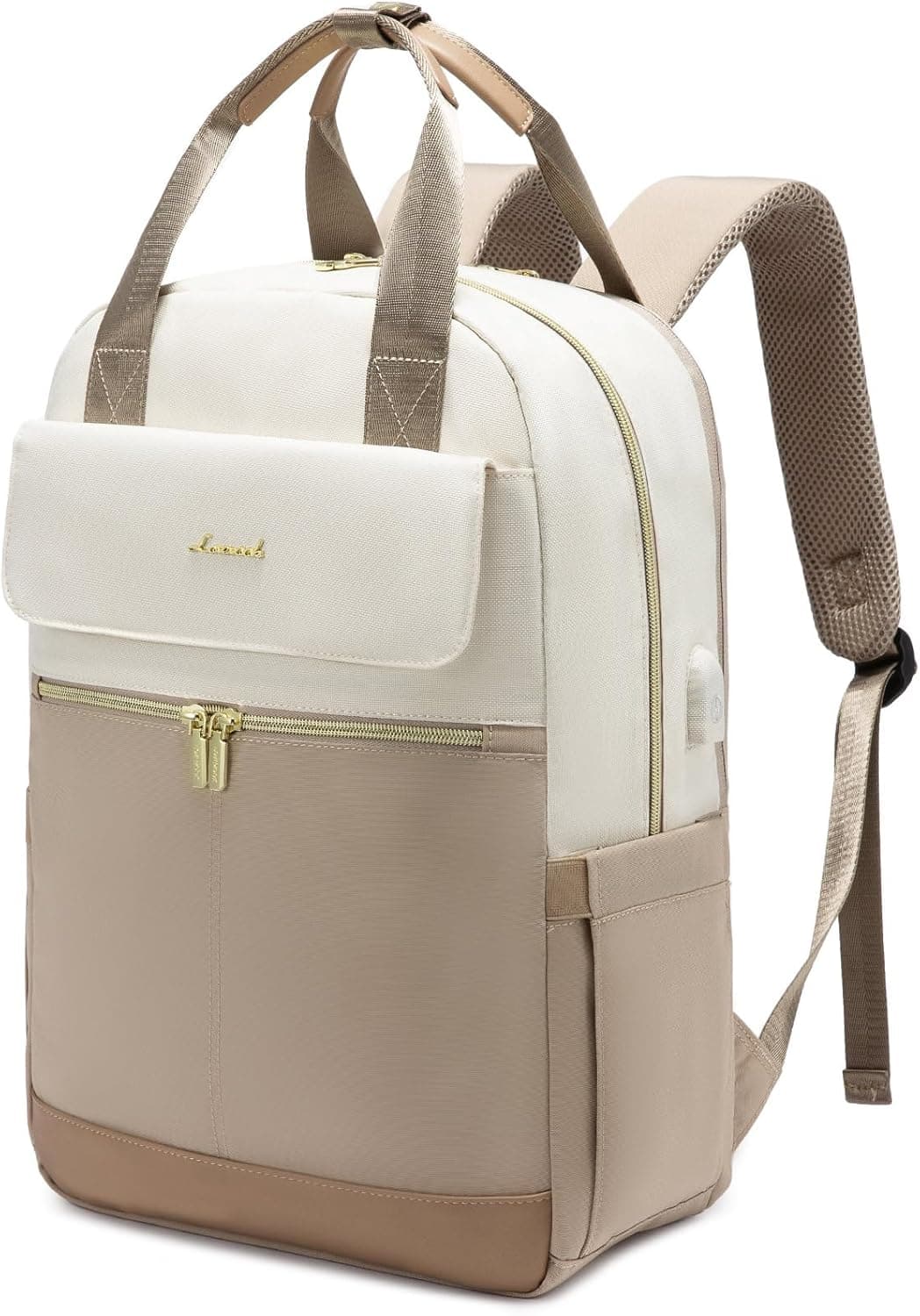 LOVEVOOK Backpack Womens, 15.6 Inch Fashion Laptop Rucksack Bag for Ladies, Lightweight Computer Backpack Work Bag with USB Port, Casual Daypacks Back Pack for School Uni Travel, Beige Khaki