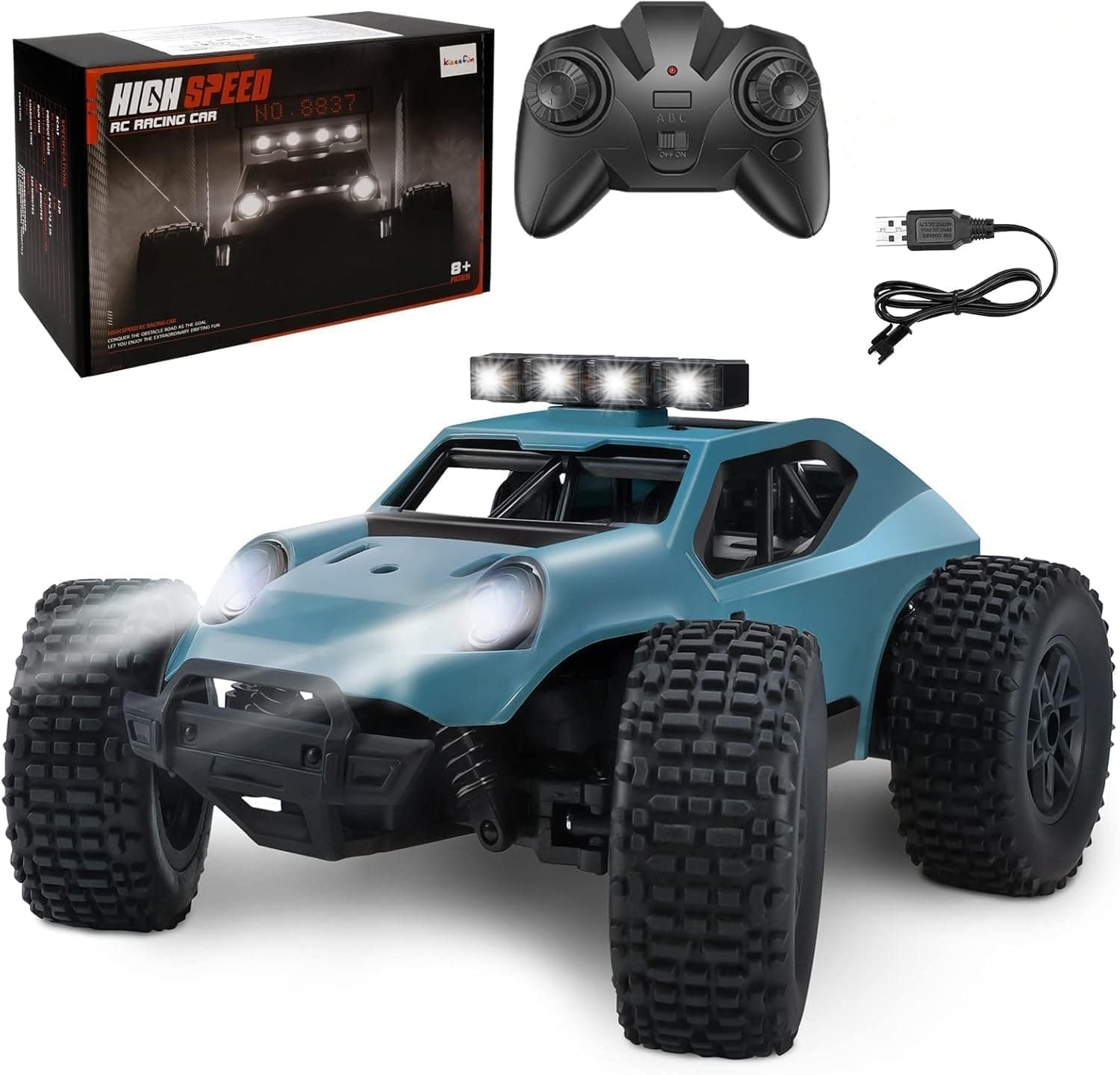 Kizeefun Ferngesteuertes Auto, 2.4Ghz 1/20 RC Auto Geländewagen 20 km/h Alle Gelände, Elektrisches Offroad mit 2 AKKU 50min Spielzeit und LED Scheinwerfer, Geburtstagsgeschenk Geburtstag für Kinder