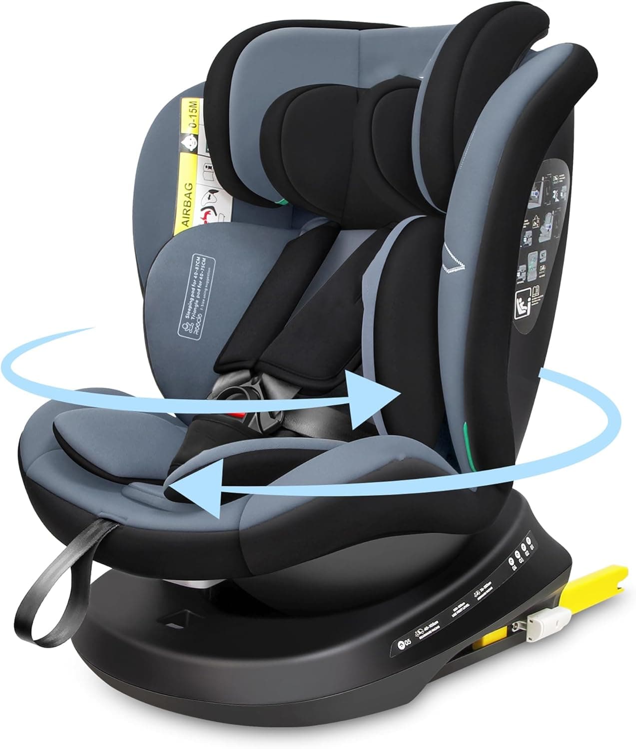 Reecle I-Size 360 Girevole Seggiolino Auto con ISOFIX, 40-150cm(Gruppo 0 + 1/2/3, 0-36 kg), ca. 0-12 anni (Nero)
