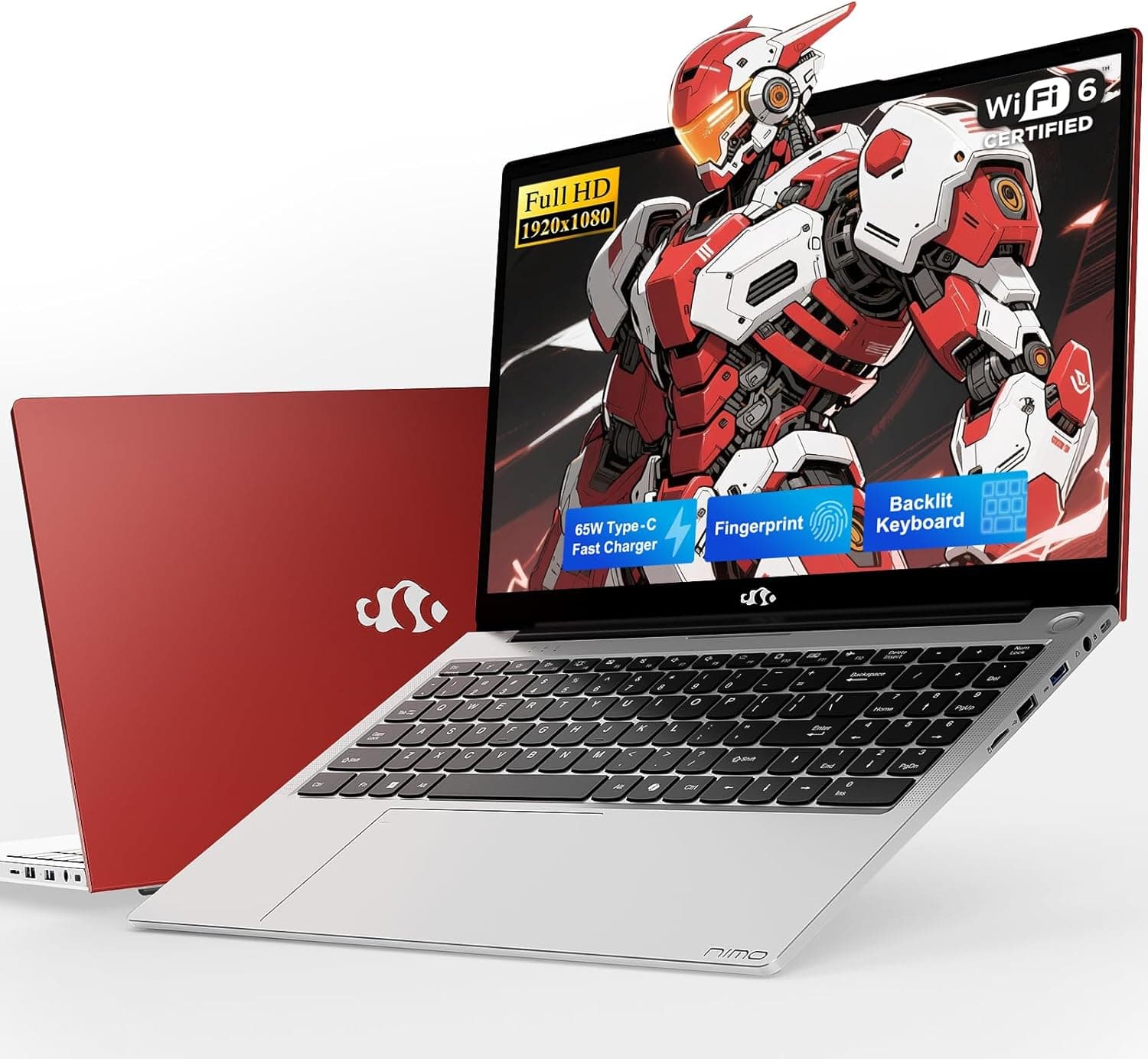 NIMO 15.6 Inch FHD Student Laptop, 16GB RAM 256GB SSD Intel 4-Core (Beat i3-10110U, Up to 3.6GHz), 65W Type-C, Backlit Keyboard, Fingerprint, Wi-Fi 6& Bluetooth 5.3 for Efficient Business Home Office