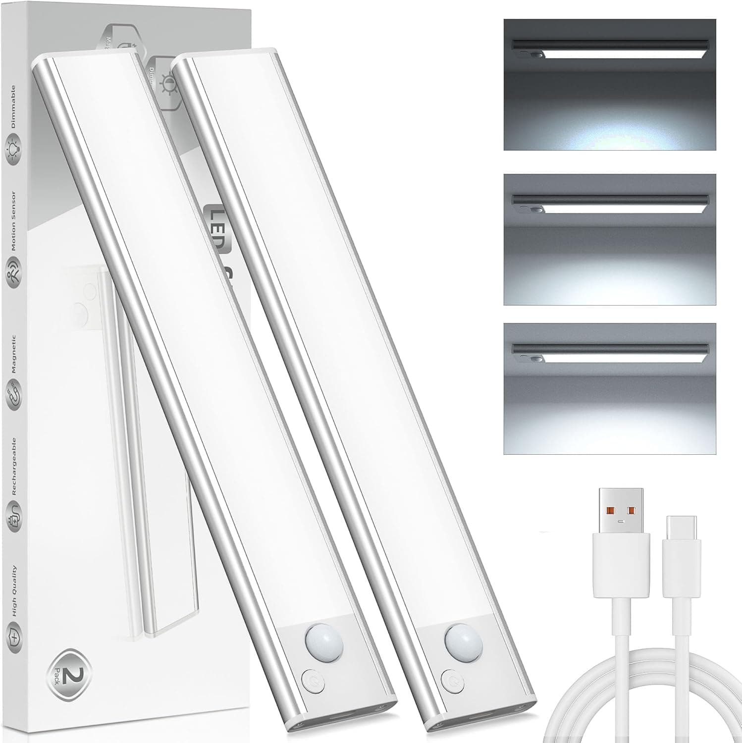 Schrankbeleuchtung Unterbauleuchte Küche LED Lampe - 20cm Bewegungsmelder Licht Akku Schrank Beleuchtung - Batterie Leuchte Schranklicht Lichtleiste Kabellos Leiste Küchen USB Light Aufladbar Dimmbar