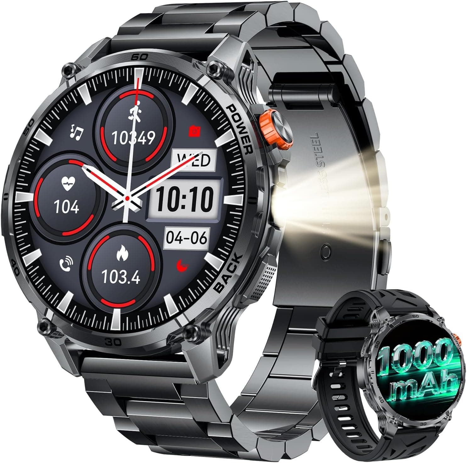Orologio Smartwatch Uomo Smart Watch: 1.85" Fitness Orologi Intelligente con Chiamata Bluetooth 5.3 Sonno Cardiofrequenzimetro SpO2 Contapassi 100+ Modalità Sportive Compatibilità Android iOS Acciaio