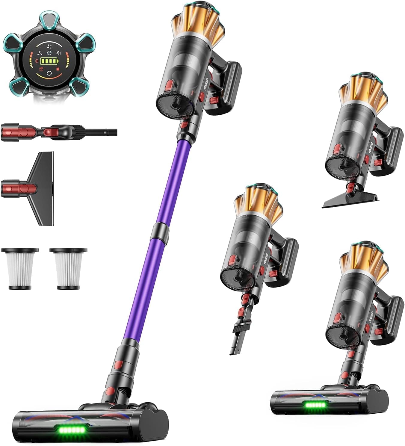 Akku Staubsauger Kabellos 600W/50000Pa/70Min, 1,8L Akkustaubsauger mit Hurrikanmodus, Anti-Tangle-Bürste, Selbststehend, OLED Display, Wandladestation, für Teppiche Tierhaare Hartböden Auto