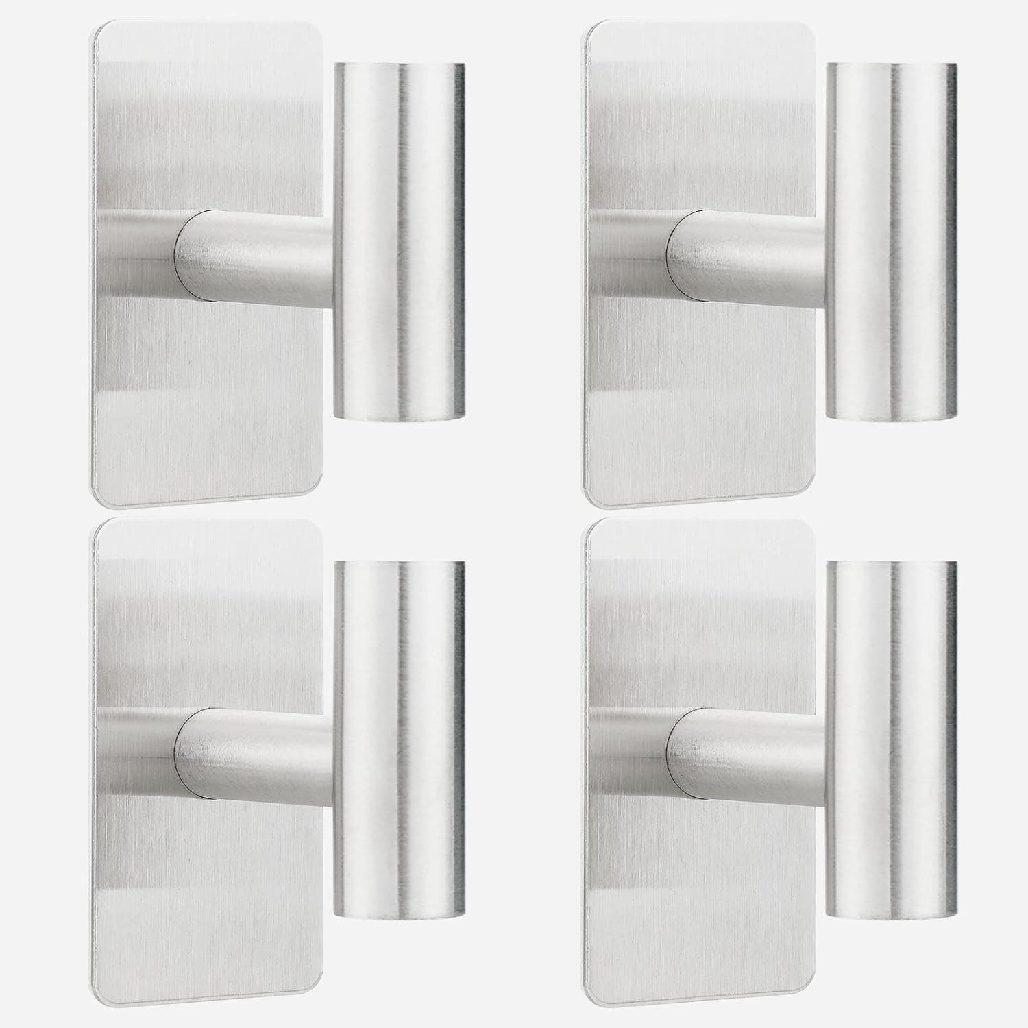 Dntorx 4 Pack Self Adhesive Hooks, Silver Large Adhesive Towel Hooks Sticky Hooks Heavy Duty Door Coat Hook Holder Metal Hooks for Hanging Towels Robes Keys