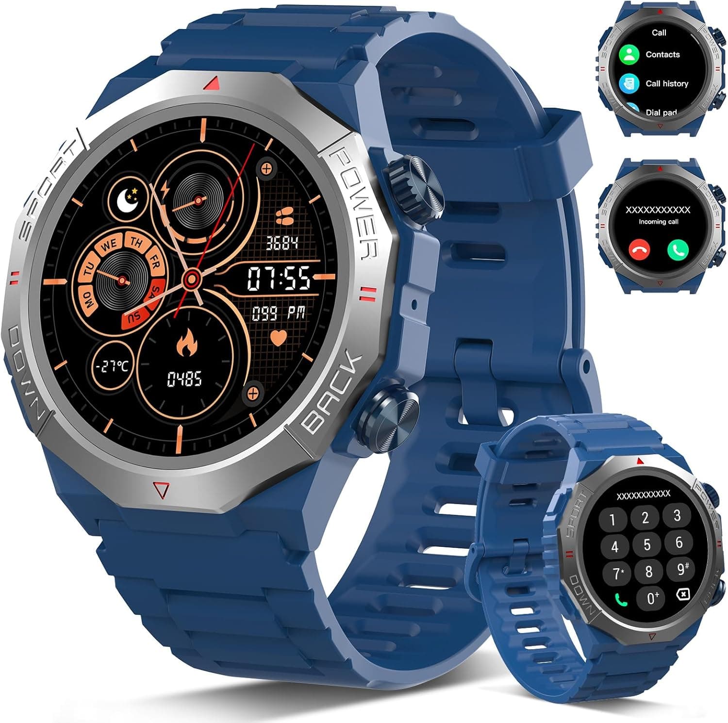 Soudorv Reloj Inteligente Hombre Mujer con Llamadas, 1.39" Militar Smartwatch con 110+ Modos Deportivos, Monitor de Ritmo Cardíaco y Sueño. Pulsera Actividad IP68 Impermeable para Android iOS