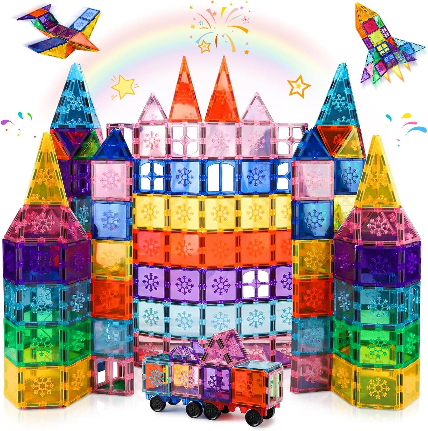 Xekel 100PCS Magnetic Tiles, Magnetic Building Blocks STEM 3D Educational Construction Preschool Learning Toys for Kids Ages 3 4 5 6 7 8 for Boys & Girls