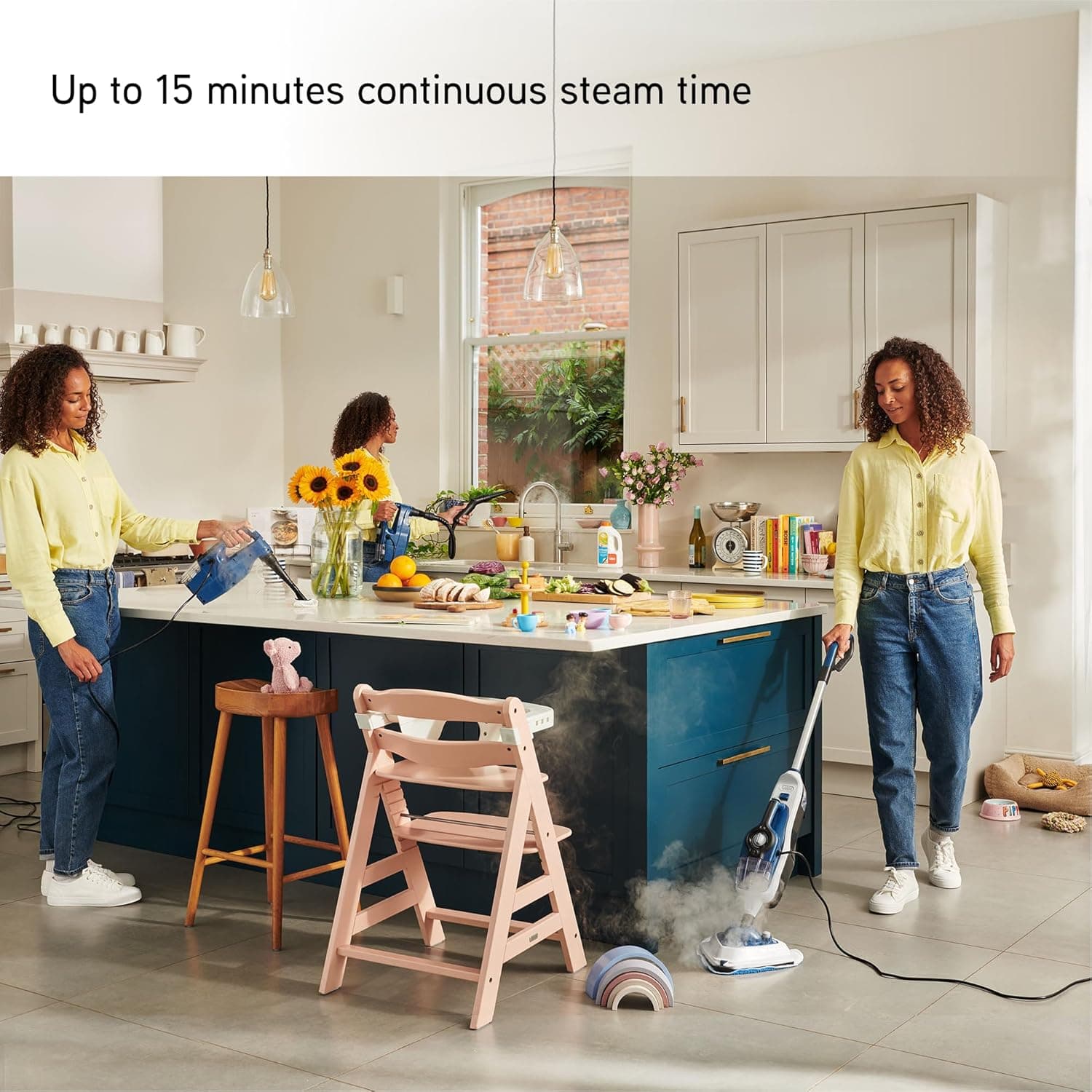 Vax Steam Fresh Total Home Steam Cleaner, Portable Handheld and Floor Steam Mop, Detergent and 17 Accessories for the Oven, Bathroom and Home, Easy to Carry, 1600W, 4.63kg, White/Blue, CDST-SFXT