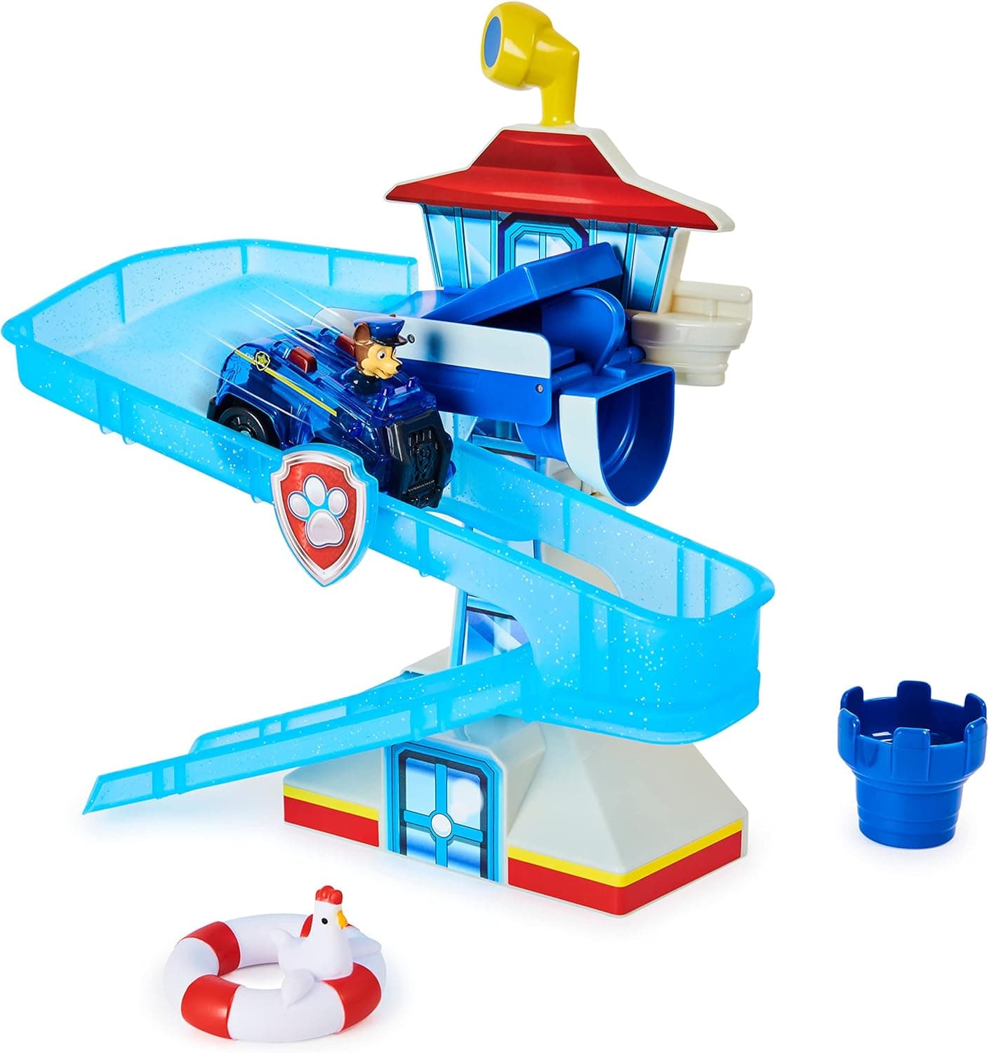 PAW PATROL Adventure Bay Bath Playset with Light-up Chase Vehicle, Bath Toy for Kids Aged 3 and up