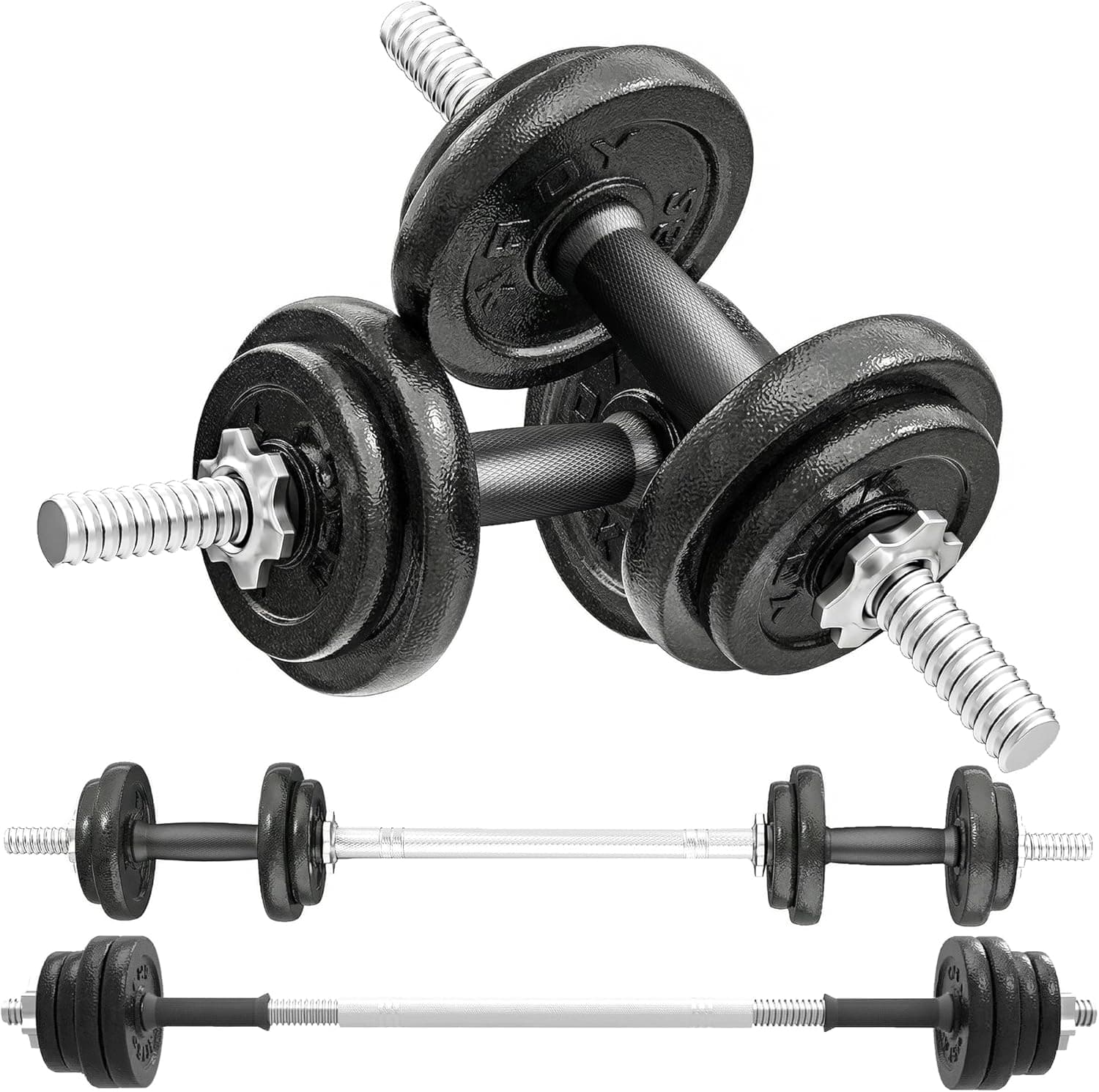 SPORTNOW Hantelset 2-in-1 Kurzhantel Set Kurzhanteln Langhanteln verstellbar bis 20 KG Hanteln Set Dumbbell mit rutschfestem Griff Kurzhantelset für Krafttraining Zuhause Fitnessstudio