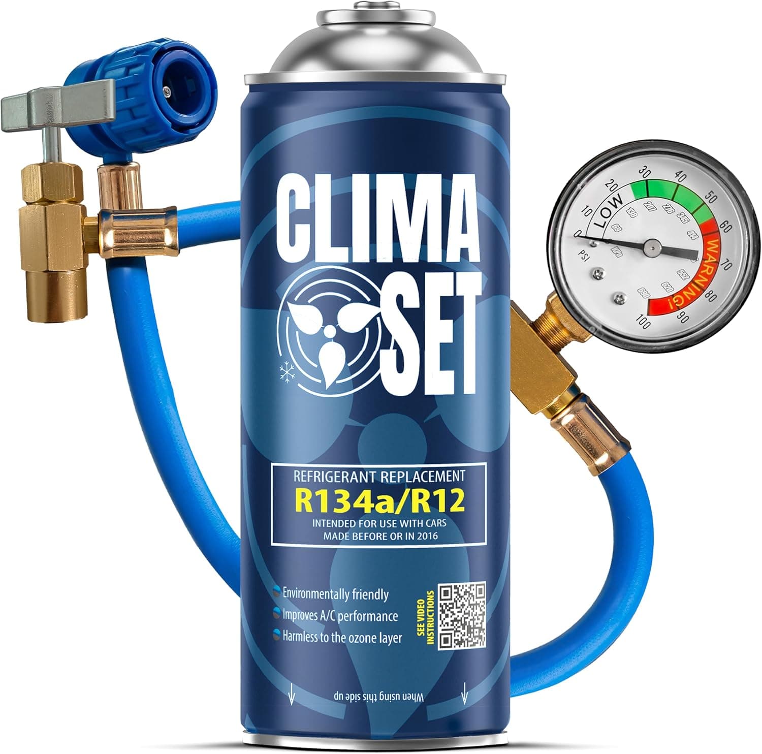 Refrigerante di ricambio R134a 170 g per climatizzatore auto con tubo gas e manometri condizionatori – kit ricarica clima auto - refrigerante R134a – ECO bombola