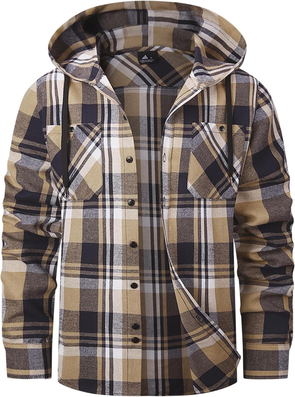 ZITY Men's Shirts Long Sleeve Checked Flannel Tops Casual Plaid Shirts Hoodie Button Down Lumberjack Shirt with Pocket M-3XL