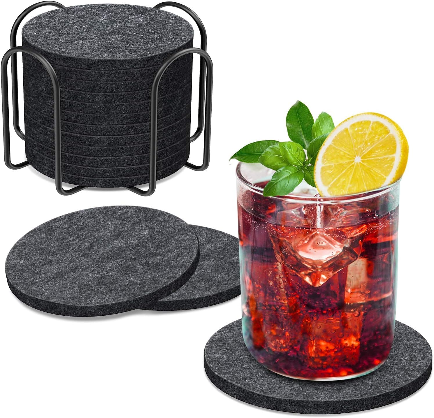 BOENFU Untersetzer Gläser Filz Untersetzer Rund 12er Set 10cm Bierdeckel Glasuntersetzer mit Halter für Getränke, Zuhause Restaurant Büro und Bar