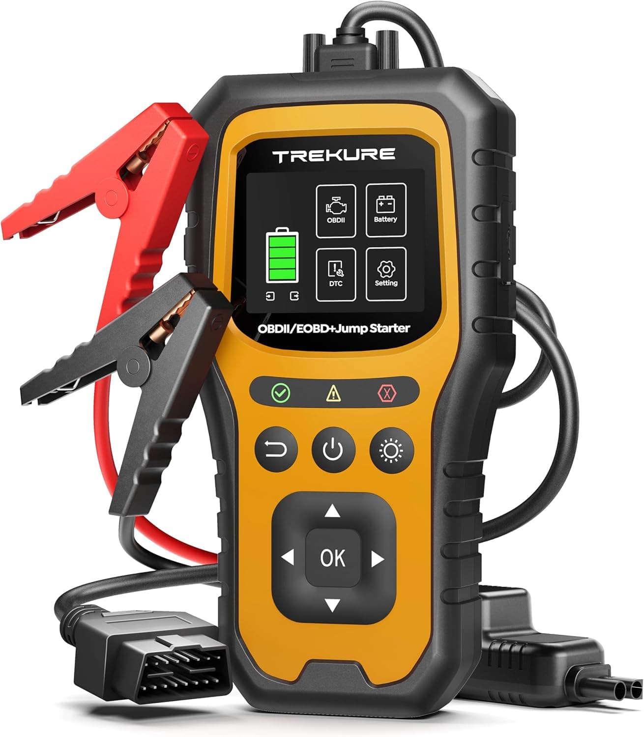 TREKURE 7000A Jump Starter Power Pack, Car Battery Booster Jump Starter for 12V Vehicles, Car Jump Starter for All Gas & 10L Diesel Engines with OBD2 Scanner, Jump Pack with LED Light & Jump Leads