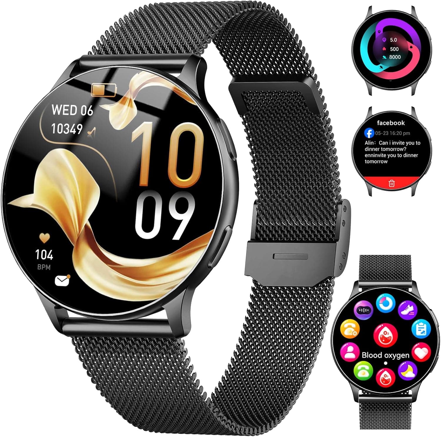 Reloj Inteligente Mujer, 1.32" AMOLED Smartwatch Mujer con Asistente de Voz, Monitor Sueño, Podómetro, Pulsómetro, 120+ Modos Deportivos Smart Watch con Llamadas y Notificación, IP68 para Android iOS