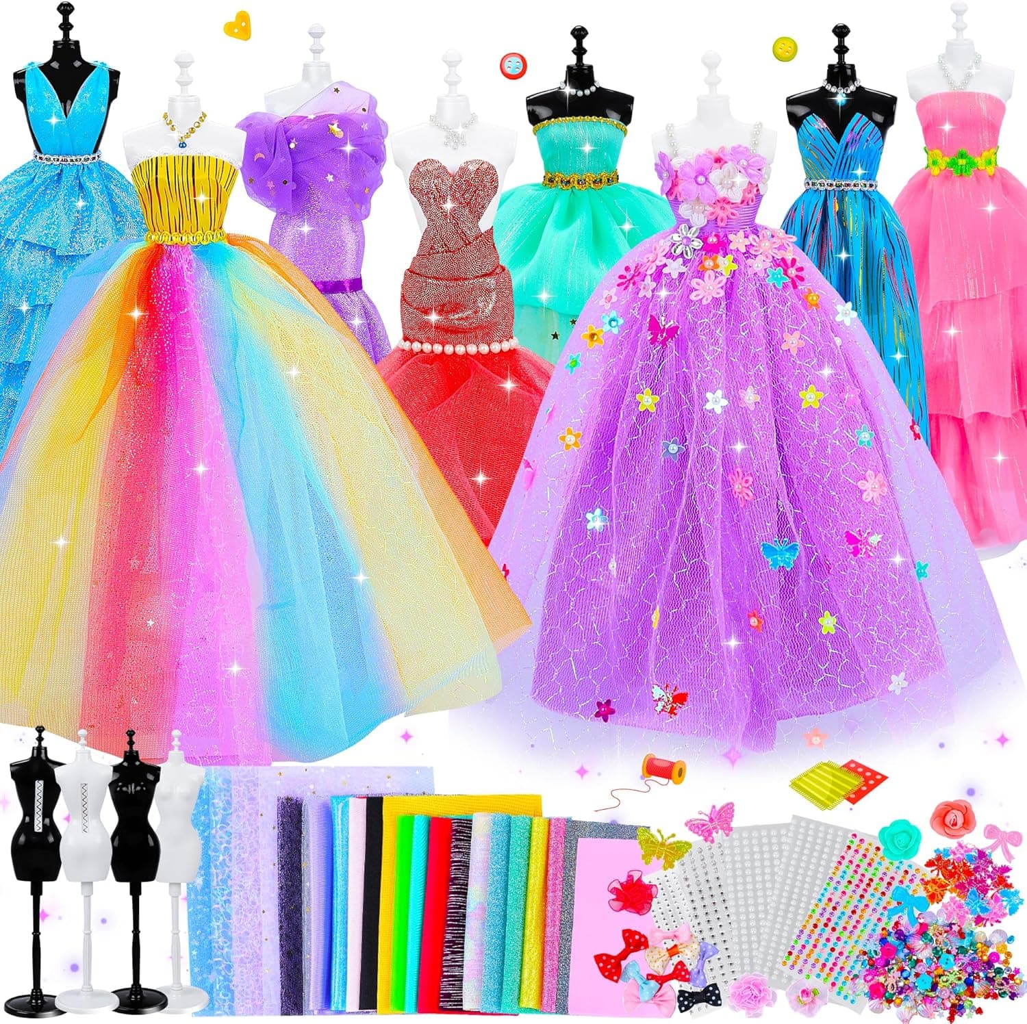 GOLMUD 1000+ Fashion Designer Kit for Girls, Sewing Kit with 4 Mannequins, DIY Art & Craft Activity for Kids, Girl Toys for Age 3 4 5 6 7 8 9 10 11 12+ Year Old Gifts