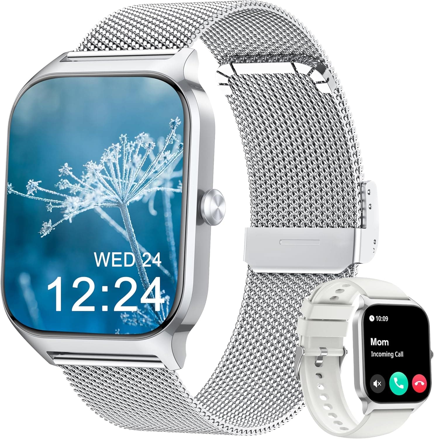 Popglory Smartwatch Herren Damen mit Blutdruckmessung, Bluetooth-Telefonie, AI Fitnessuhr Herzfrequenz, SpO2, Stress, Schlaf, 100+ Sportmodi Fitness Tracker, Schrittzähler, Geschenk für iPhone Android