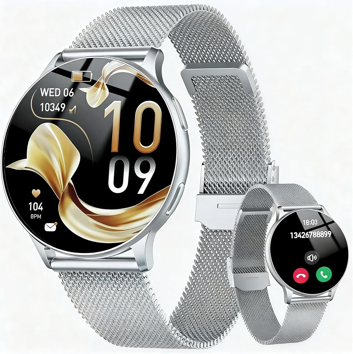 Reloj Inteligente Mujer, 1.32" AMOLED Smartwatch Mujer con Asistente de Voz, Monitor Sueño, Podómetro, Pulsómetro, 120+ Modos Deportivos Smart Watch con Llamadas y Notificación, IP68 para Android iOS